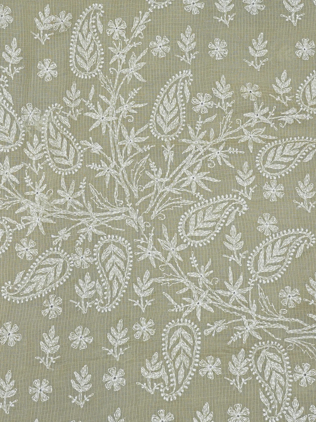 Ada Hand Embroidered Olive Green Kota Lucknowi Chikankari Saree and Blouse 01A693402
