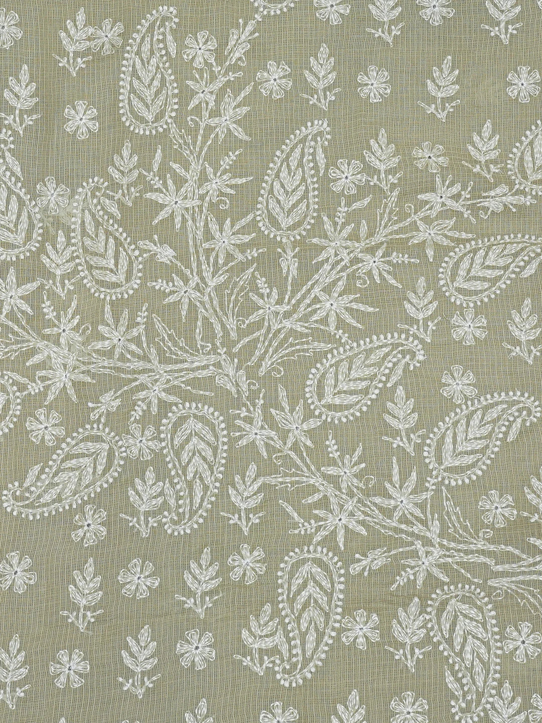 Ada Hand Embroidered Olive Green Kota Lucknowi Chikankari Saree and Blouse 01A693402