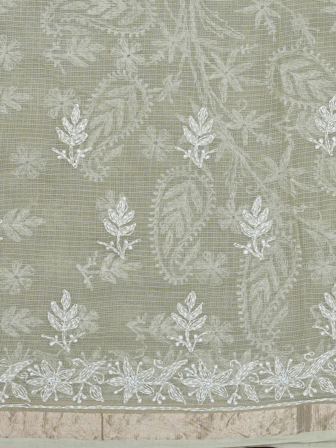 Ada Hand Embroidered Olive Green Kota Lucknowi Chikankari Saree and Blouse 01A693402