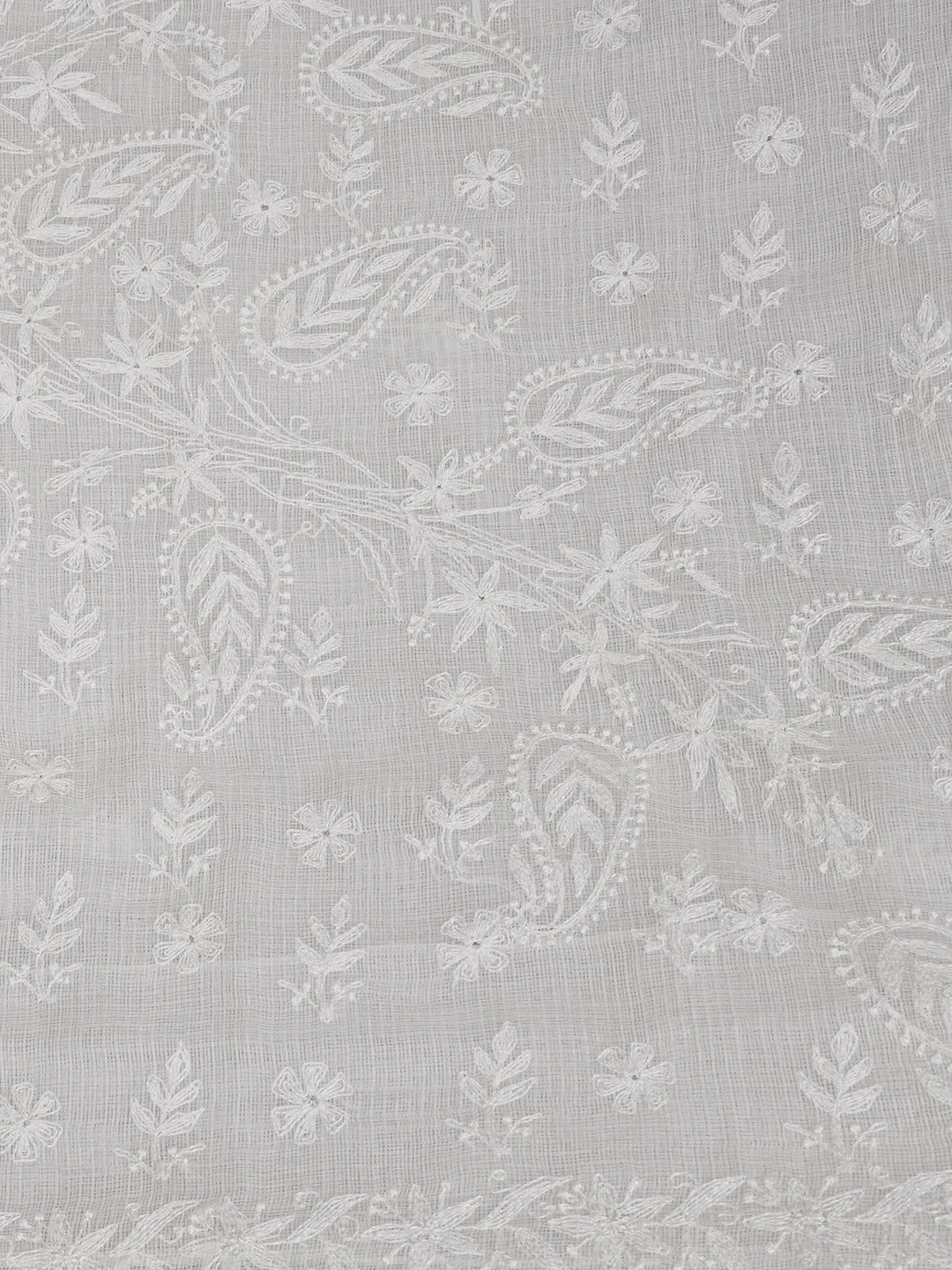 Ada Hand Embroidered White Kota Lucknowi Chikankari Saree and Blouse 01A675998
