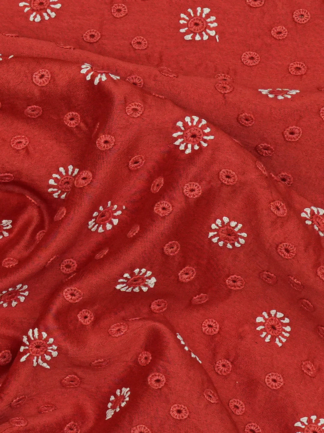 Ada Hand Embroidered Red Chanderi Lucknowi Chikankari Unstitched Men's Kurta Piece 01A697147
