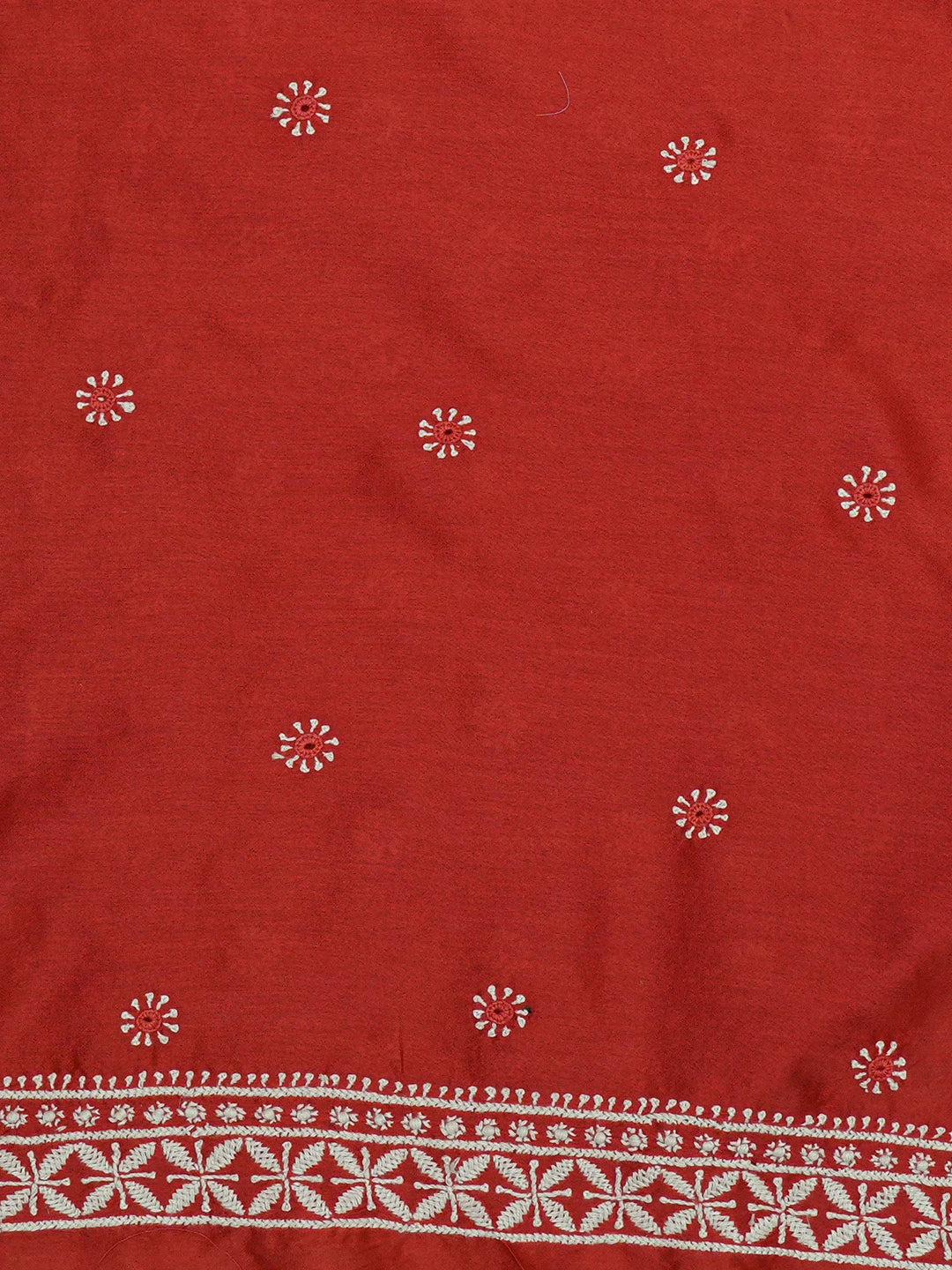Ada Hand Embroidered Red Chanderi Lucknowi Chikankari Unstitched Men's Kurta Piece 01A697147