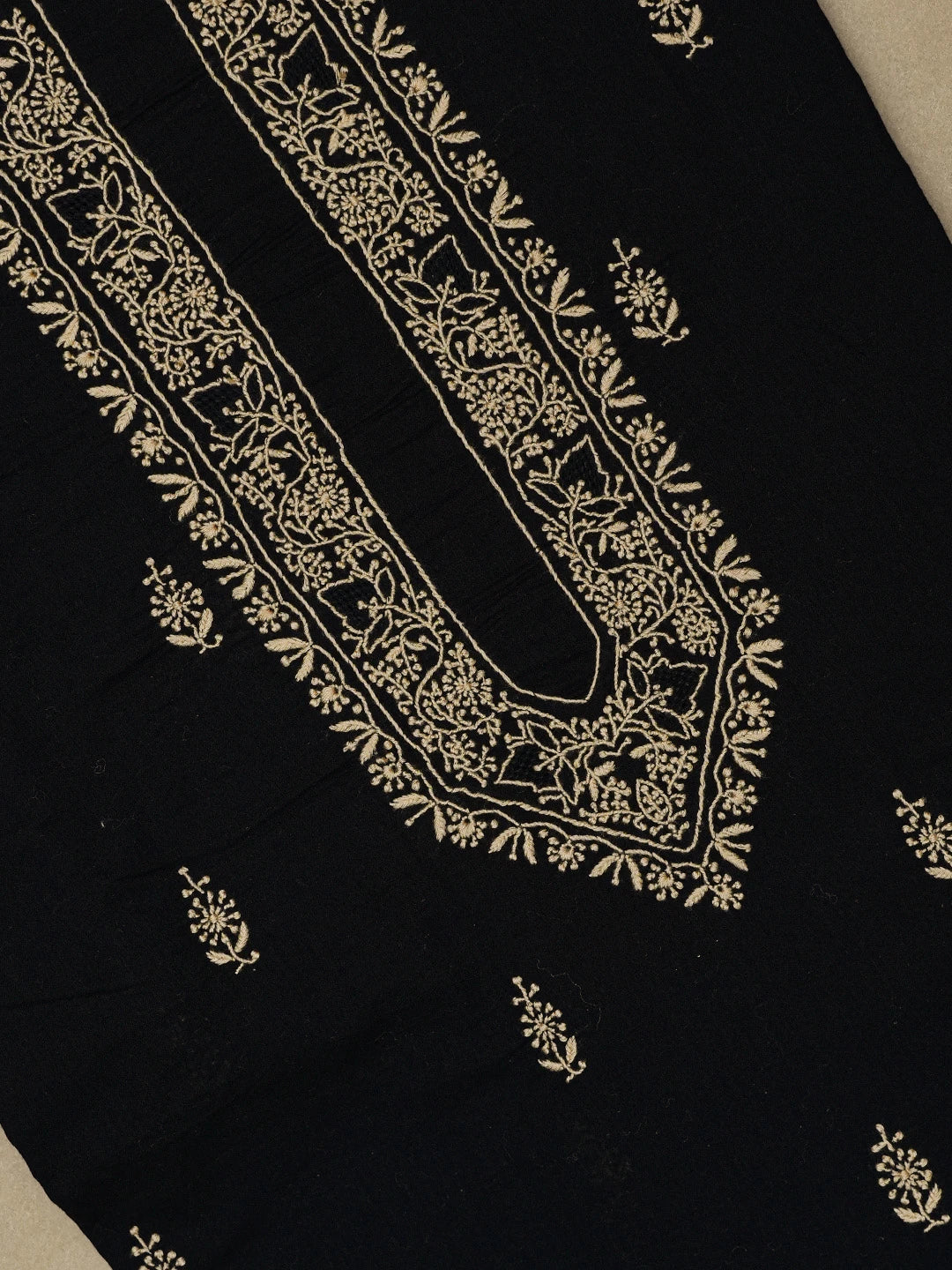 Ada Hand Embroidered Black Cotton Lucknowi Chikankari Unstitched Men's Kurta Piece 01A651947