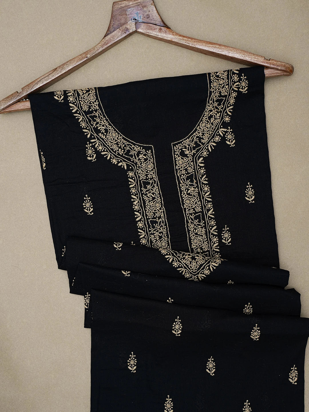 Ada Hand Embroidered Black Cotton Lucknowi Chikankari Unstitched Men's Kurta Piece 01A651947
