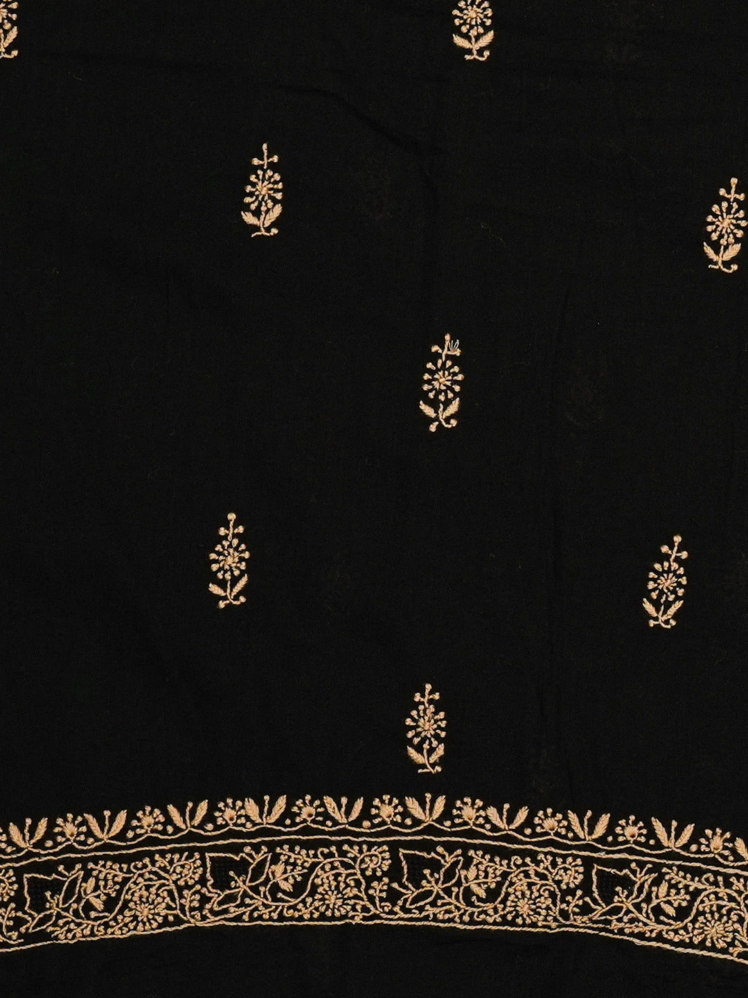 Ada Hand Embroidered Black Cotton Lucknowi Chikankari Unstitched Men's Kurta Piece 01A651947