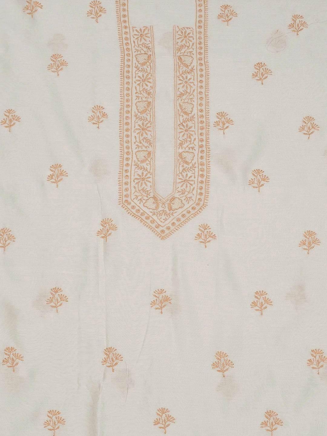 Ada Hand Embroidered Ivory White Chanderi Lucknowi Chikankari Unstitched Men's Kurta Piece 01A685772