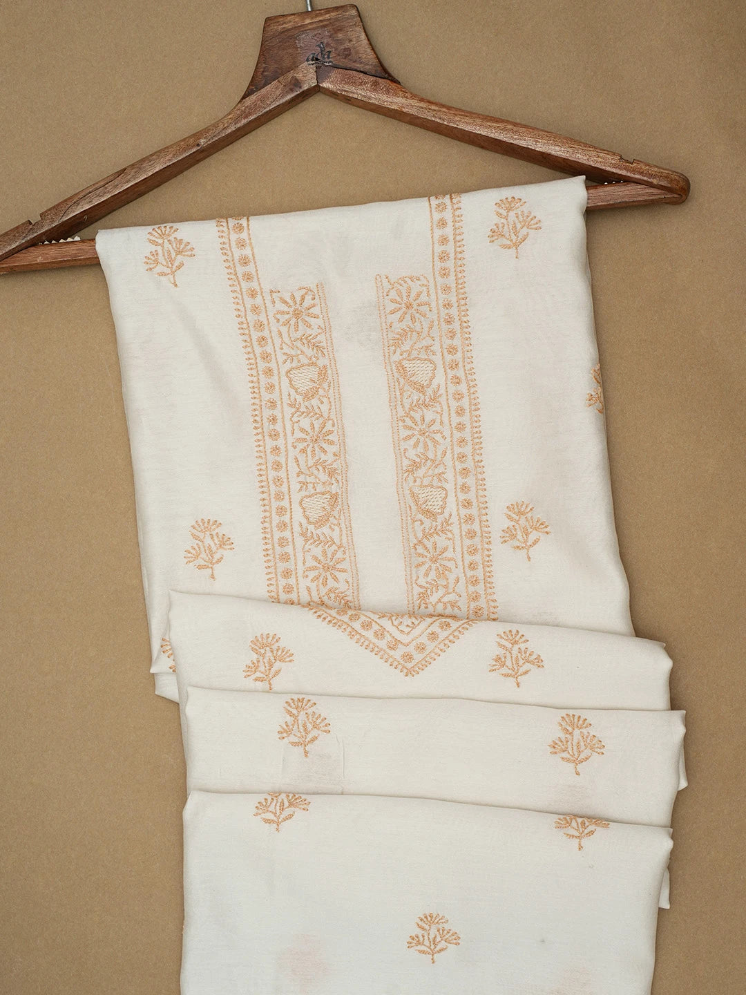 Ada Hand Embroidered Ivory White Chanderi Lucknowi Chikankari Unstitched Men's Kurta Piece 01A685772