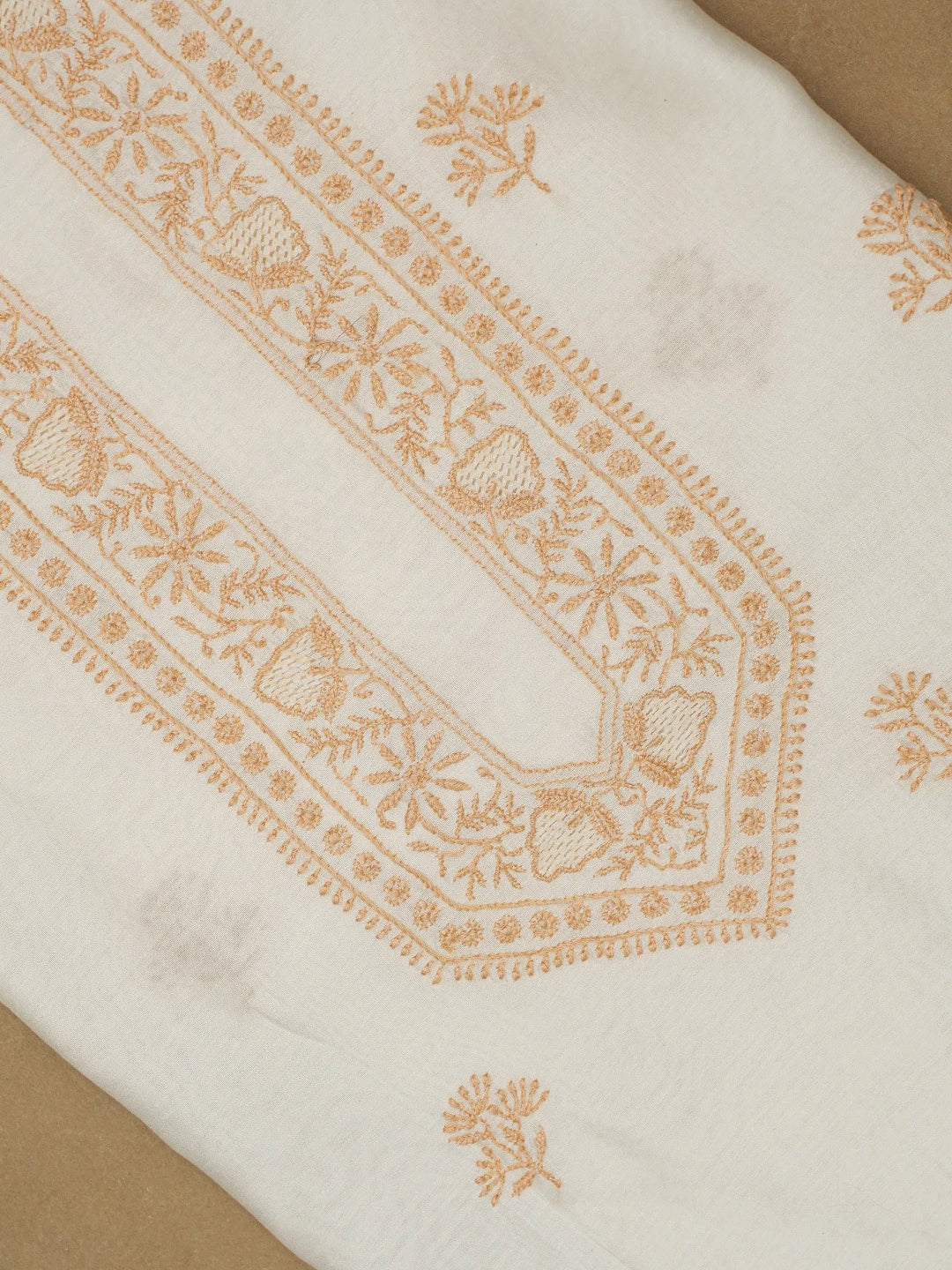 Ada Hand Embroidered Ivory White Chanderi Lucknowi Chikankari Unstitched Men's Kurta Piece 01A685772