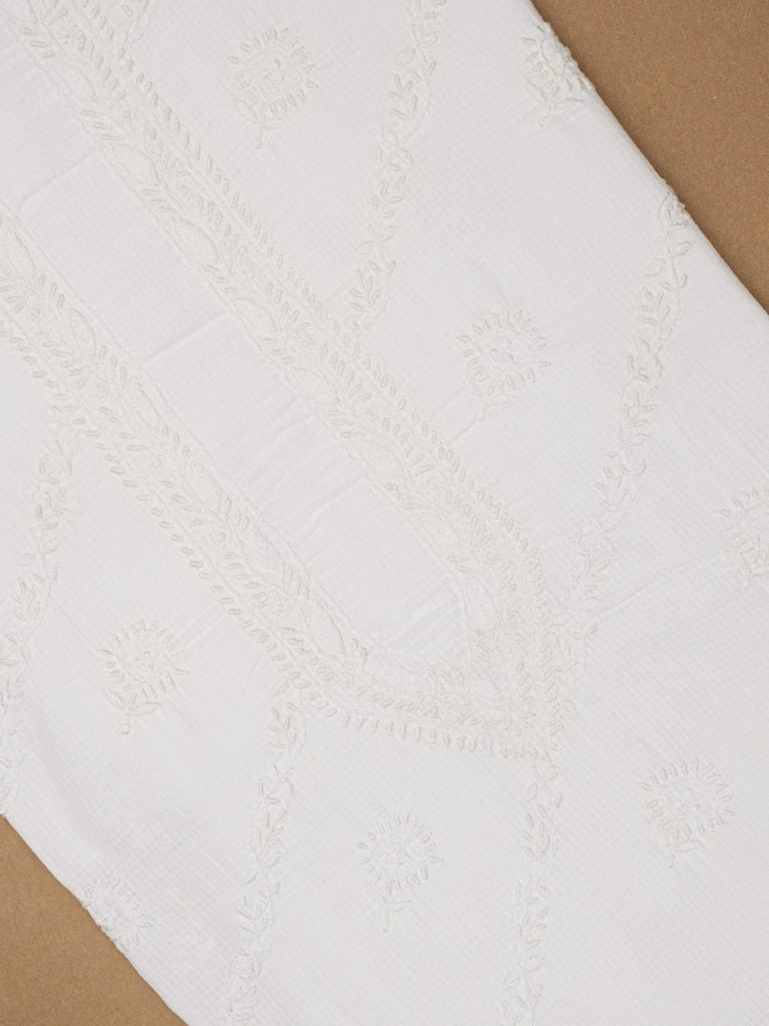 Ada Hand Embroidered White Linen Lucknowi Chikankari Unstitched Men's Kurta Piece 01A583302