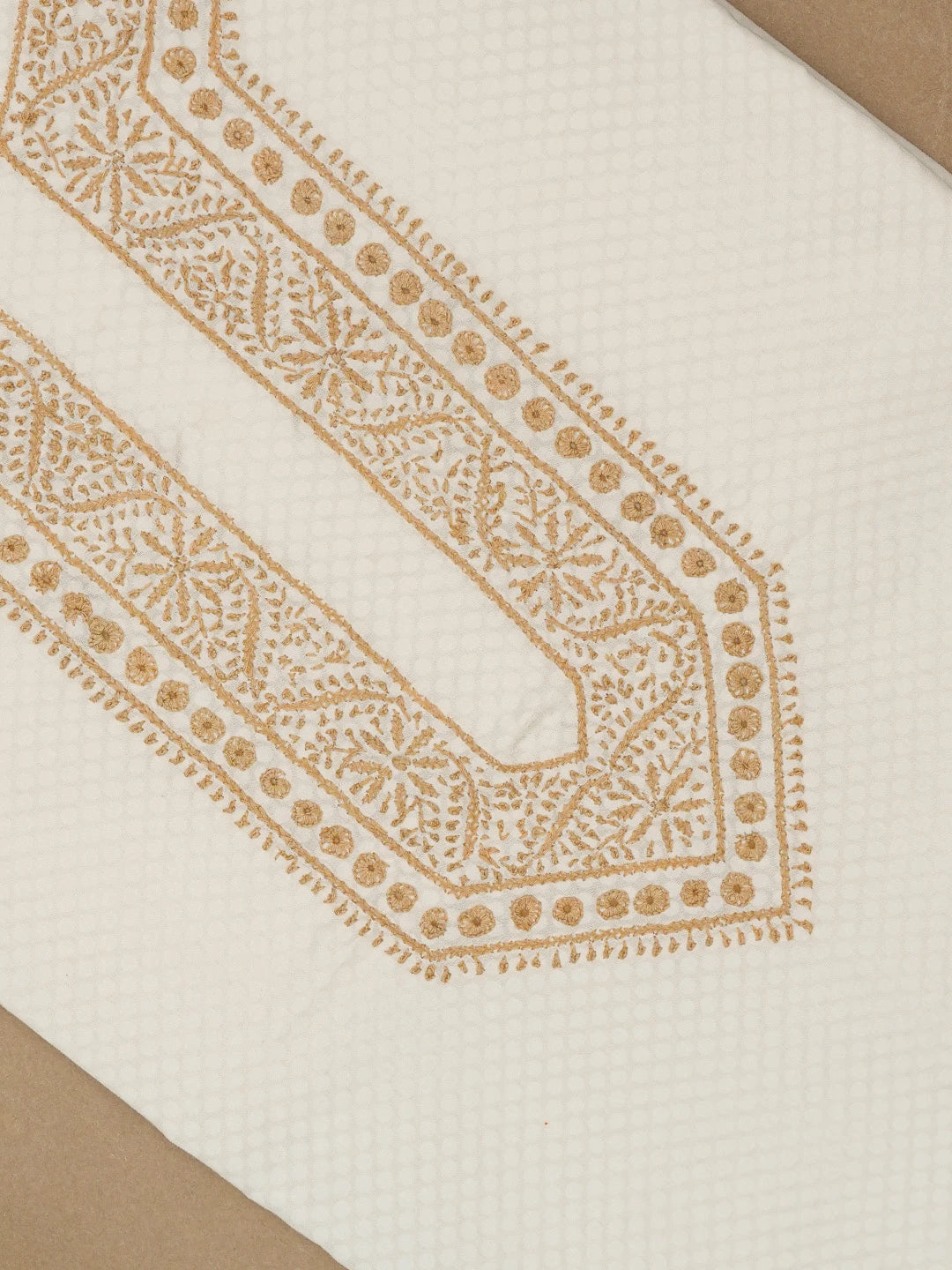 Ada Hand Embroidered Cream Cotton Lucknowi Chikankari Unstitched Men's Kurta Piece 01A697262