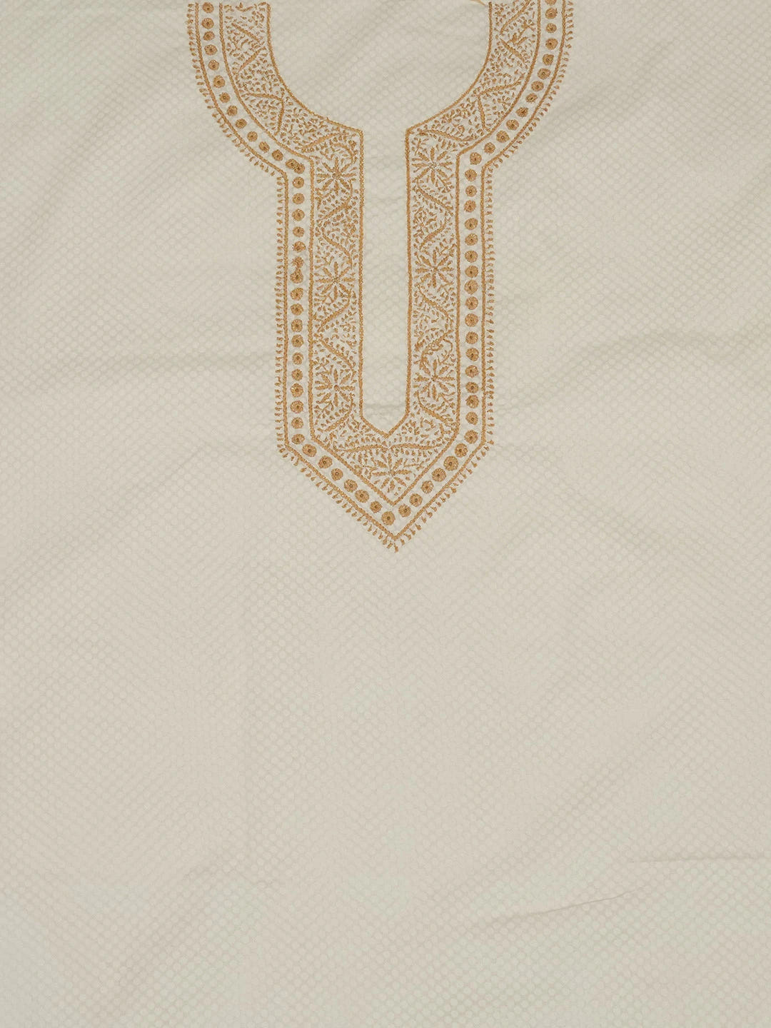 Ada Hand Embroidered Cream Cotton Lucknowi Chikankari Unstitched Men's Kurta Piece 01A697262