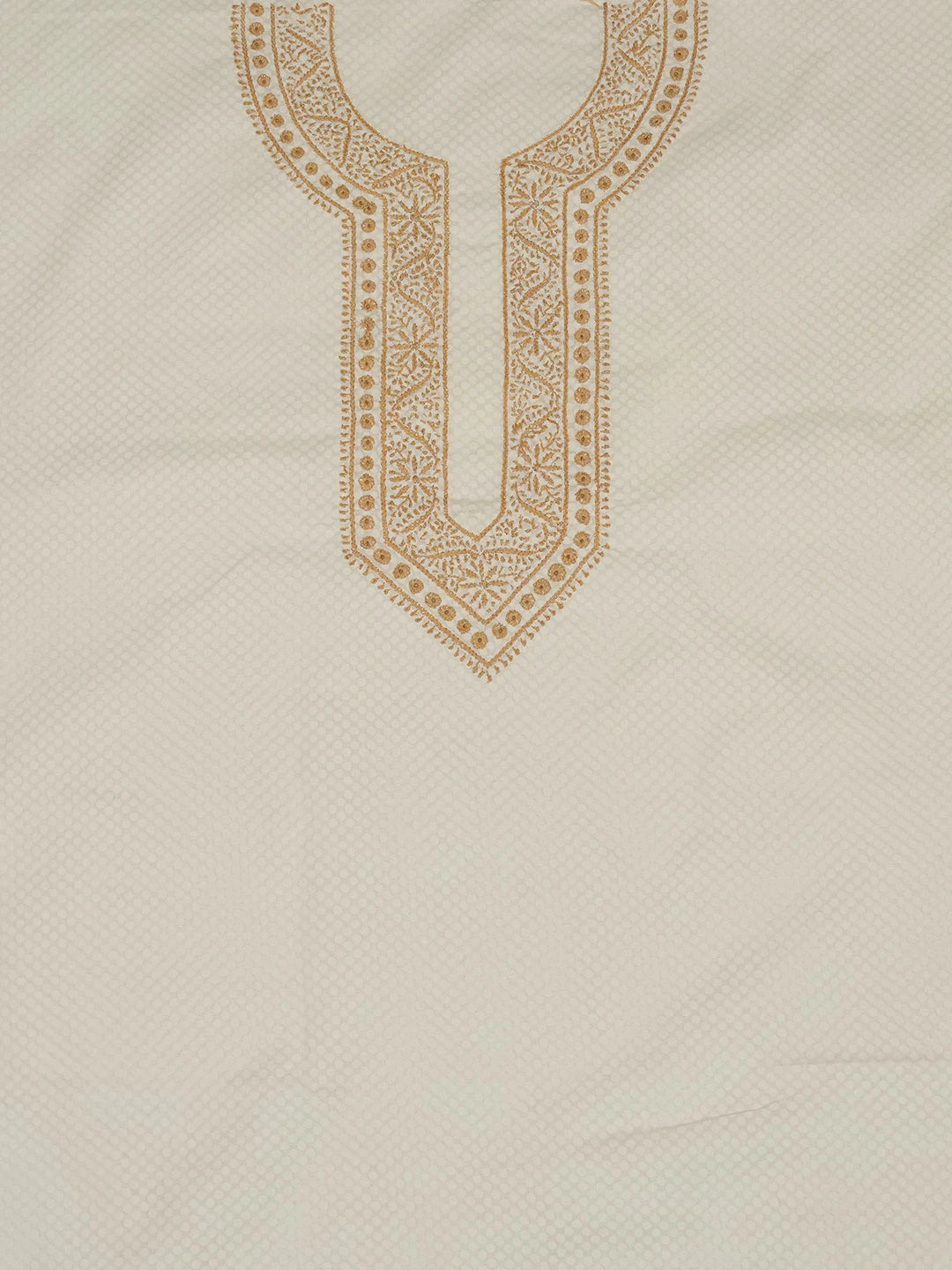 Ada Hand Embroidered Cream Cotton Lucknowi Chikankari Unstitched Men's Kurta Piece 01A697262