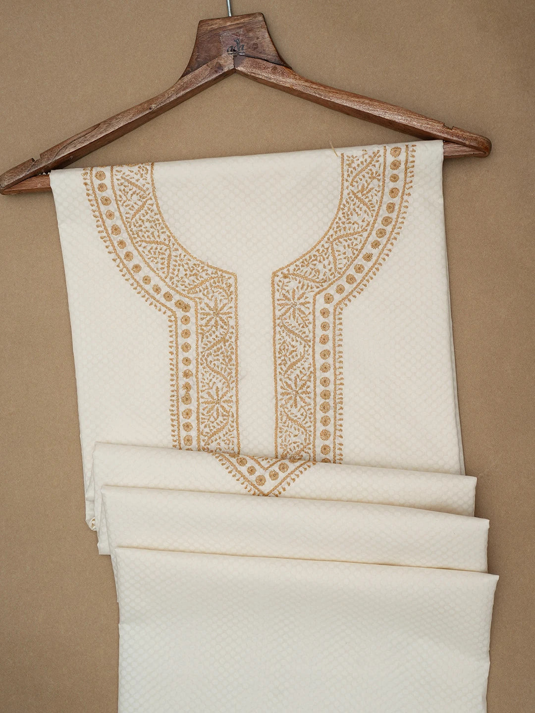 Ada Hand Embroidered Cream Cotton Lucknowi Chikankari Unstitched Men's Kurta Piece 01A697262