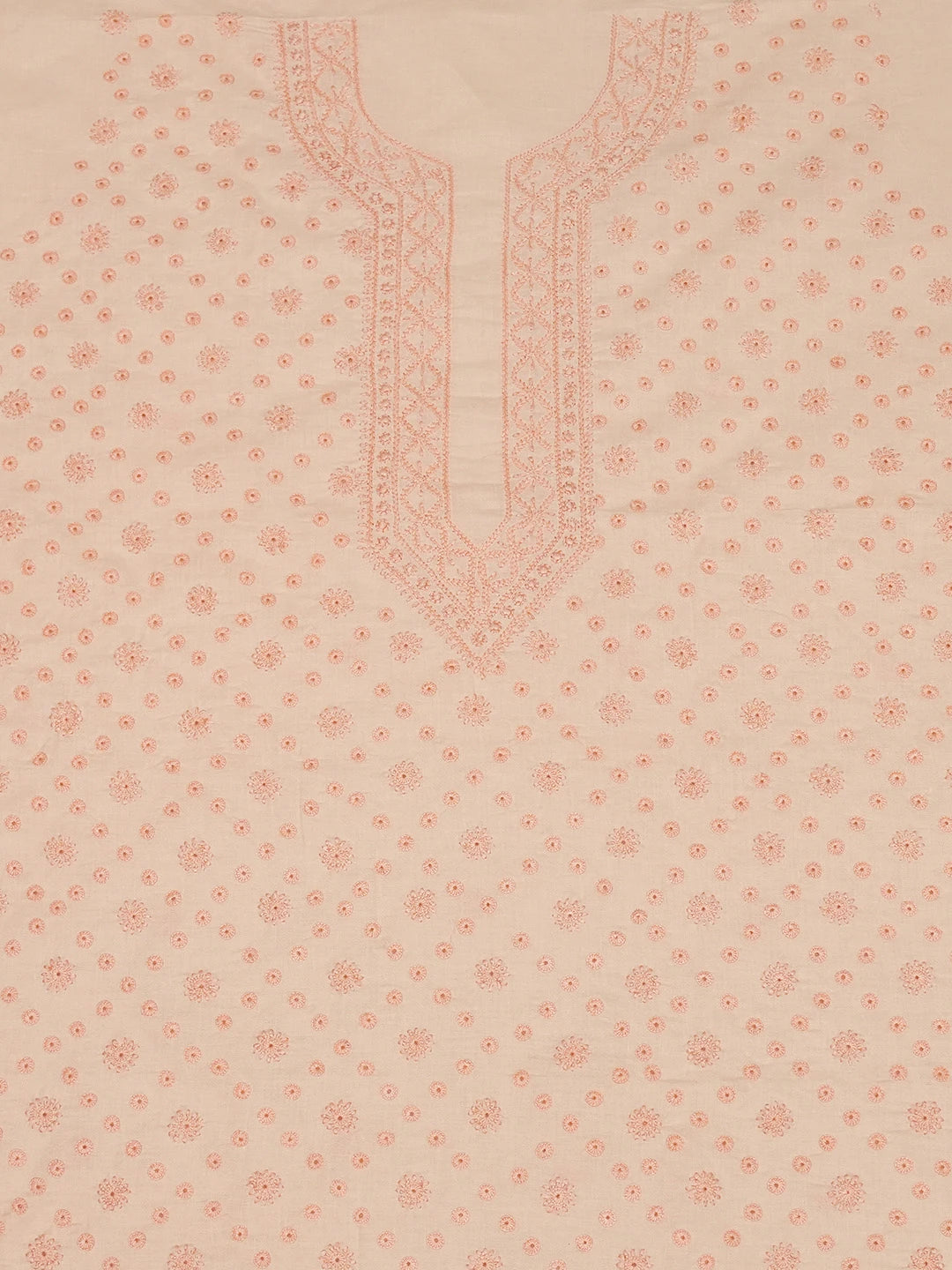 Ada Hand Embroidered Peach Cotton Lucknowi Chikankari Unstitched Men's Kurta Piece 01A697263