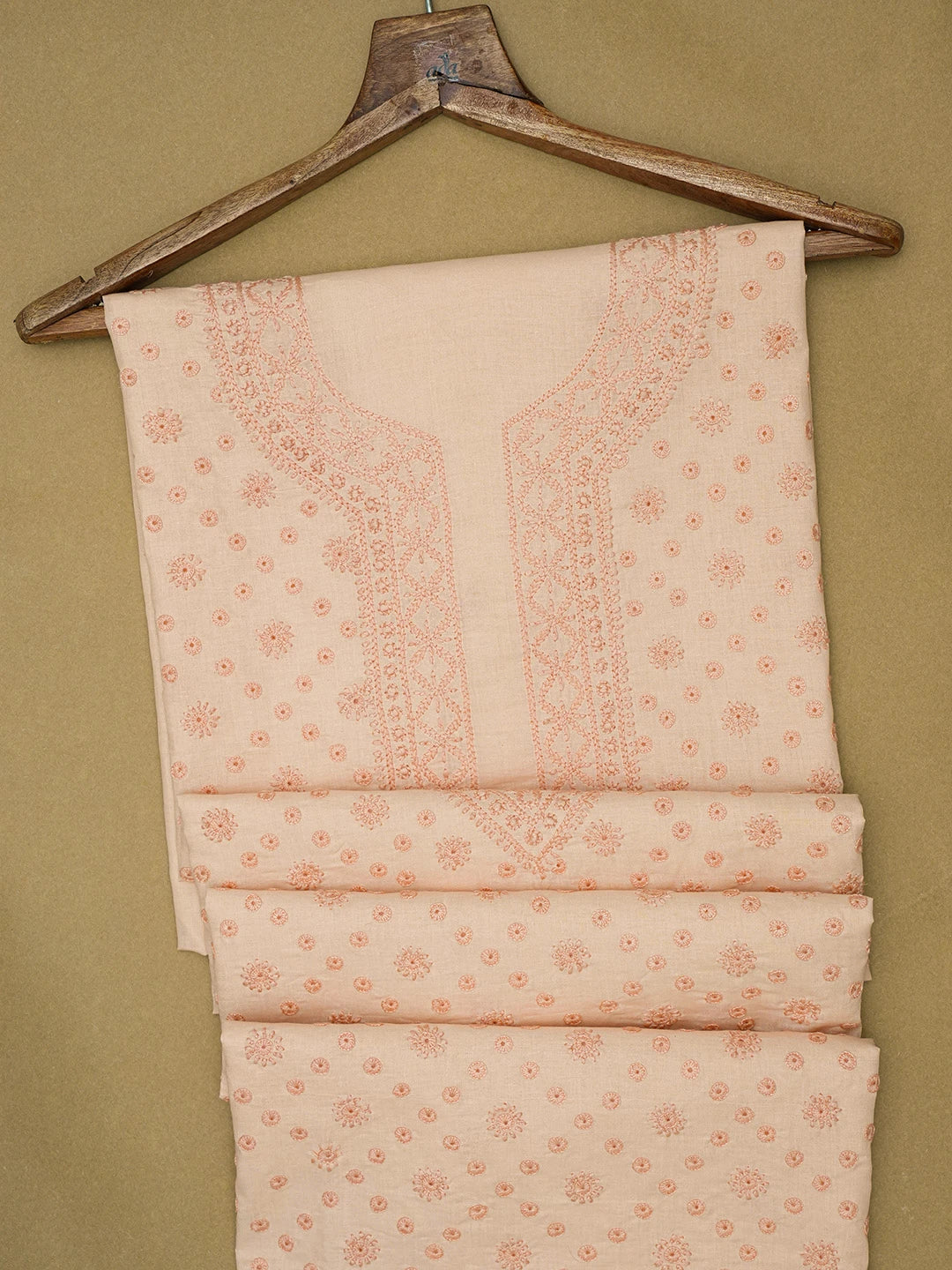 Ada Hand Embroidered Peach Cotton Lucknowi Chikankari Unstitched Men's Kurta Piece 01A697263