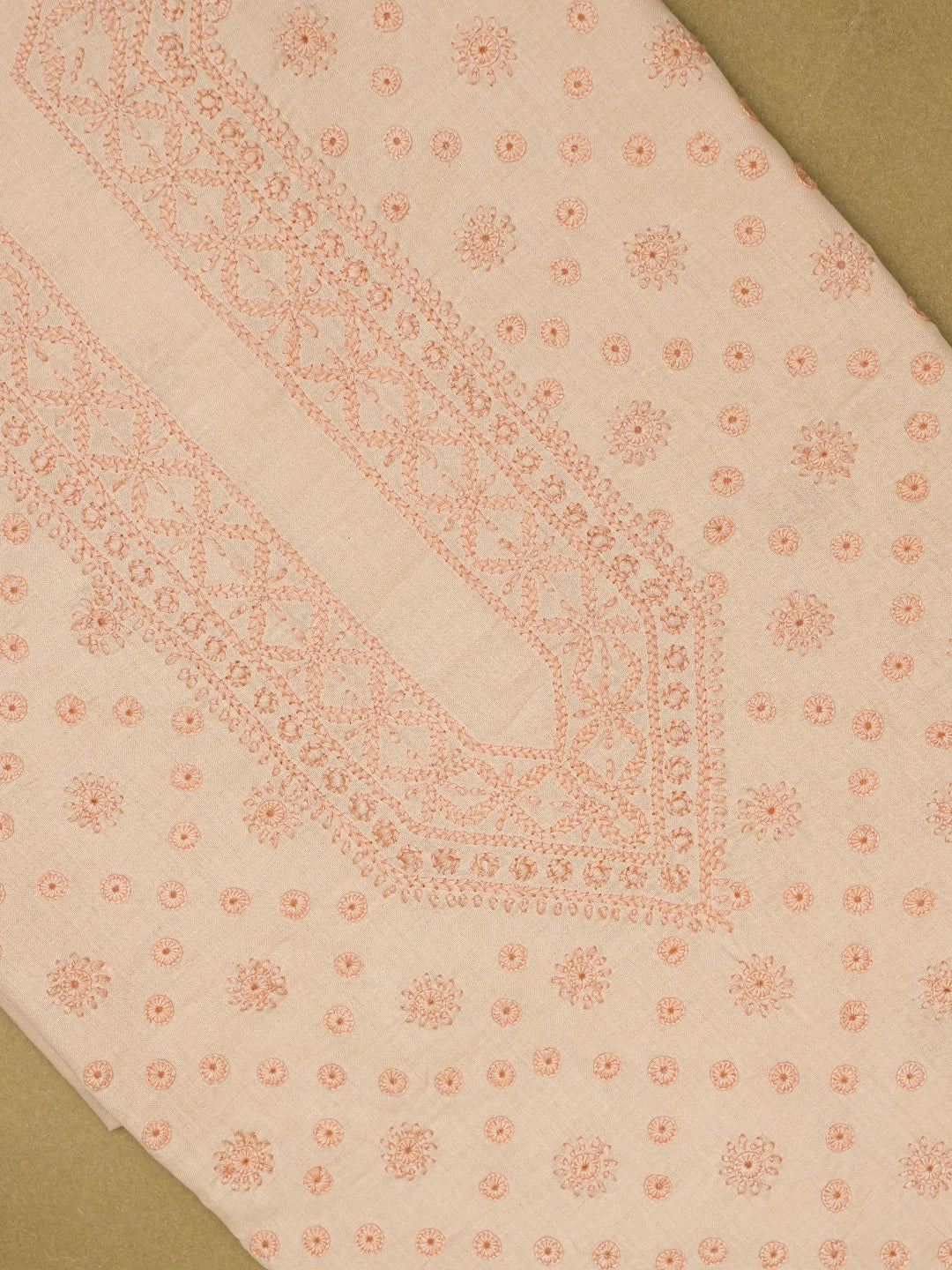 Ada Hand Embroidered Peach Cotton Lucknowi Chikankari Unstitched Men's Kurta Piece 01A697263