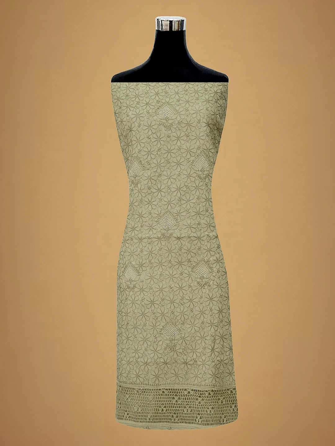 Ada Hand Embroidered Yuma Fawn Cotton Lucknowi Chikankari Unstitched Suit Piece With Muqaish Work 01A692457