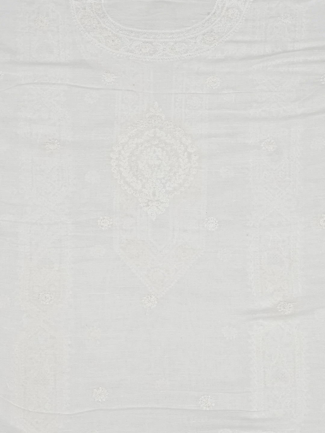Ada Hand Embroidered White Linen Lucknowi Chikankari Unstitched Men's Kurta Piece 01A229916