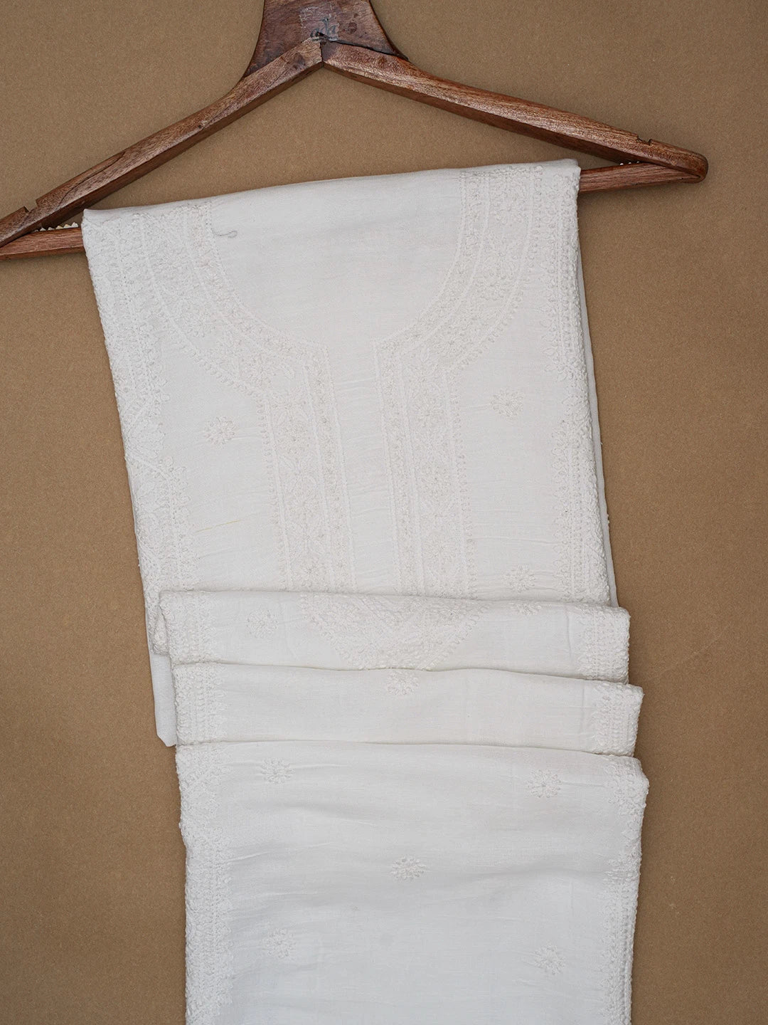 Ada Hand Embroidered White Linen Lucknowi Chikankari Unstitched Men's Kurta Piece 01A229916