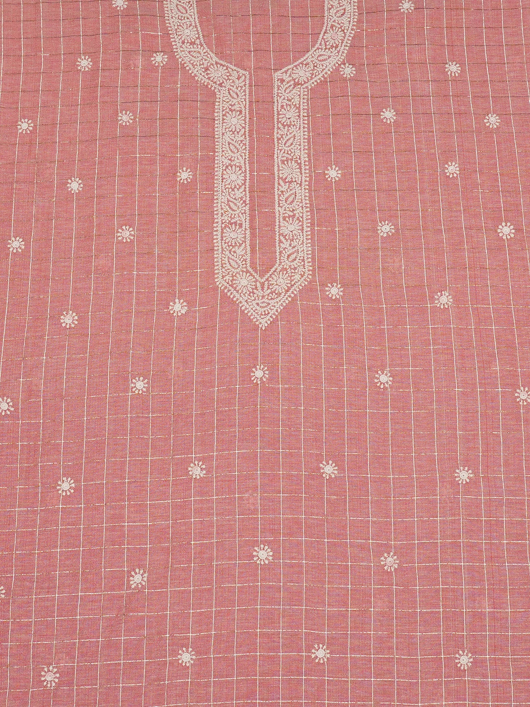 Ada Hand Embroidered Peach Chanderi Lucknowi Chikankari Unstitched Men's Kurta Piece 01A289823