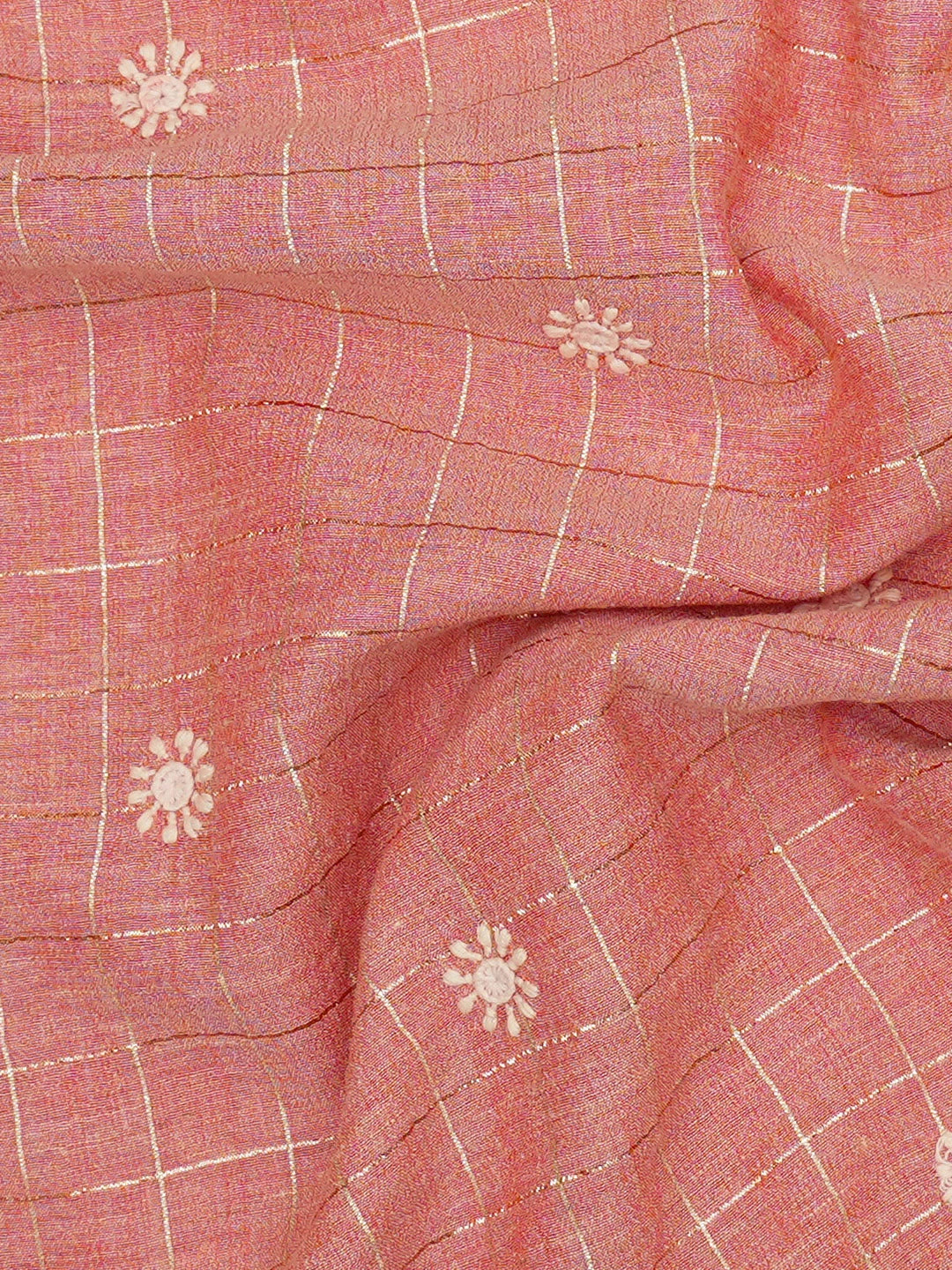 Ada Hand Embroidered Peach Chanderi Lucknowi Chikankari Unstitched Men's Kurta Piece 01A289823