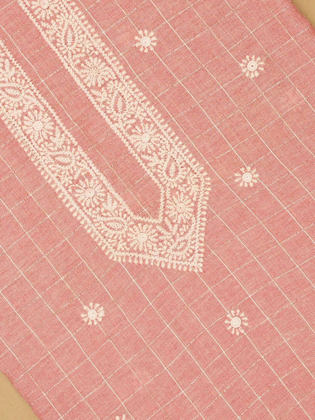 Ada Hand Embroidered Peach Chanderi Lucknowi Chikankari Unstitched Men's Kurta Piece 01A289823