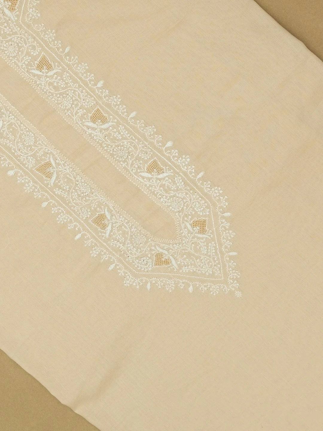 Ada Hand Embroidered Fawn Cotton Lucknowi Chikankari Unstitched Men's Kurta Piece 01A620283