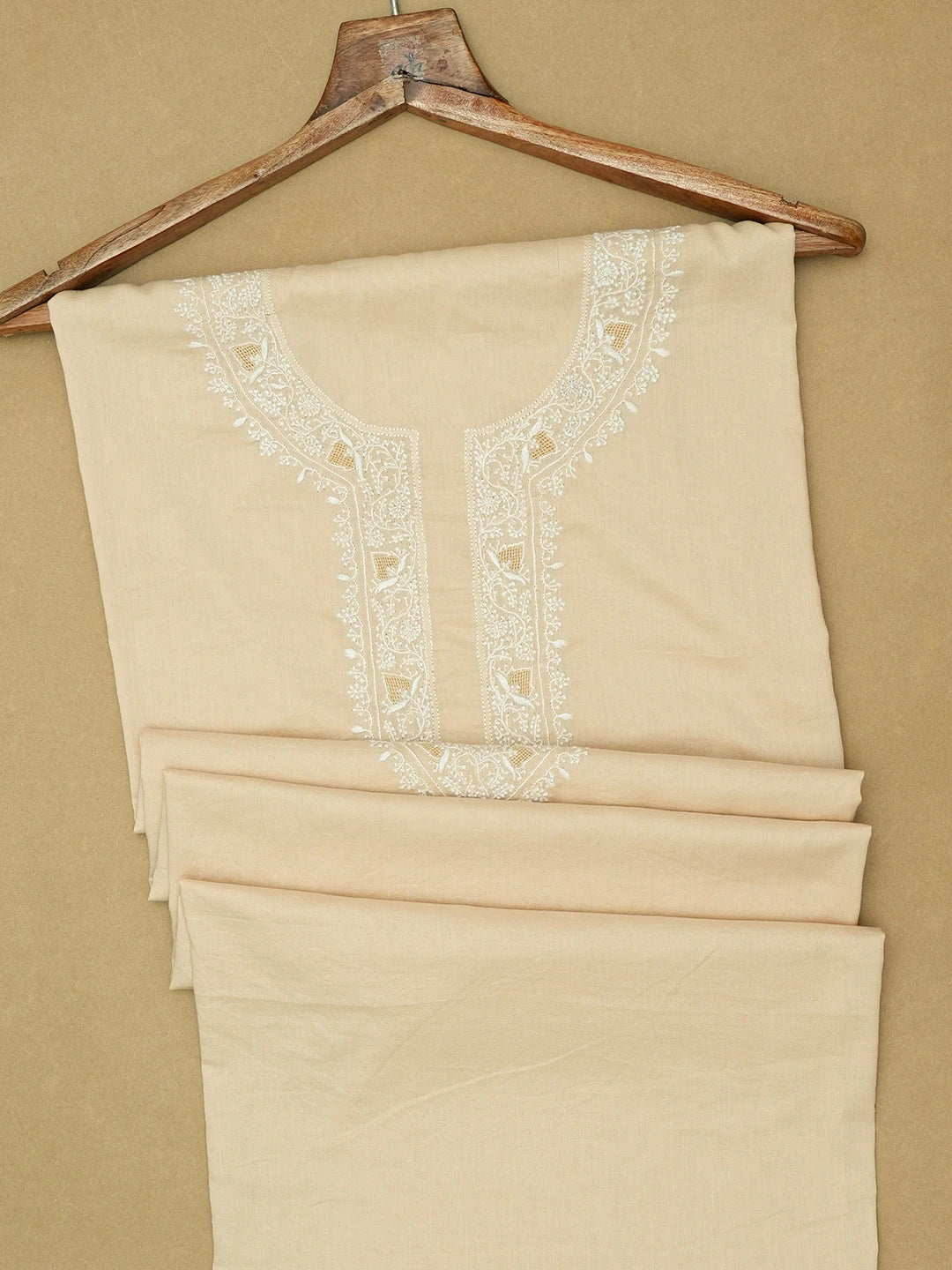 Ada Hand Embroidered Fawn Cotton Lucknowi Chikankari Unstitched Men's Kurta Piece 01A620283