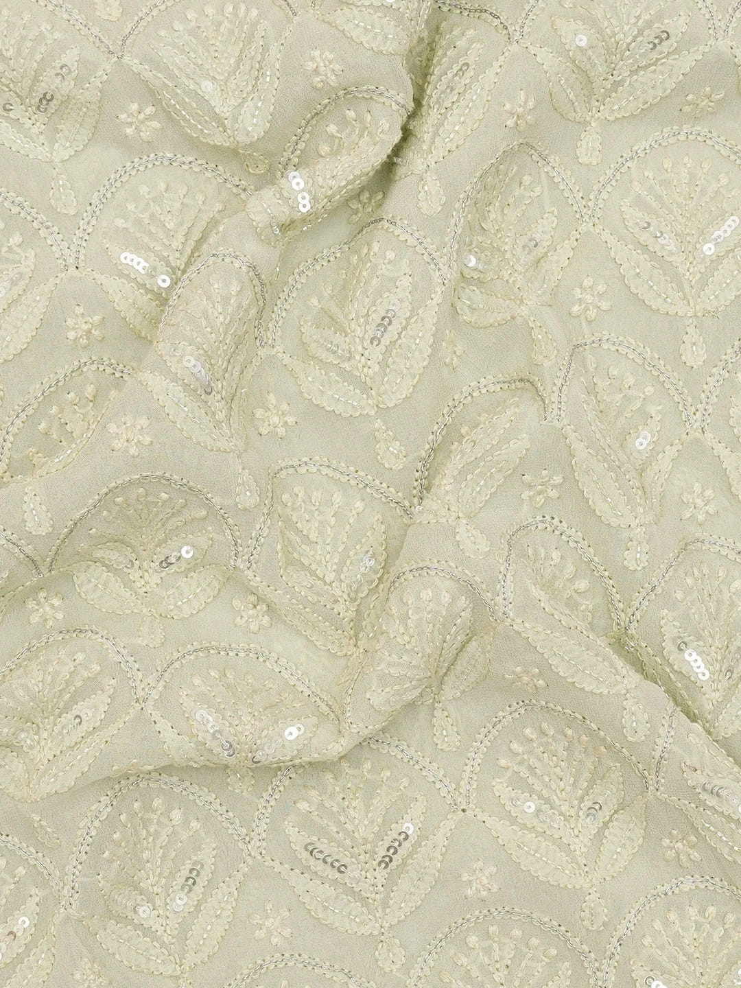 Ada Hand Embroidered Pista Green Viscose Georgette Lucknowi Chikankari Unstitched Men's Kurta Piece With Cutdana Work 01A461856