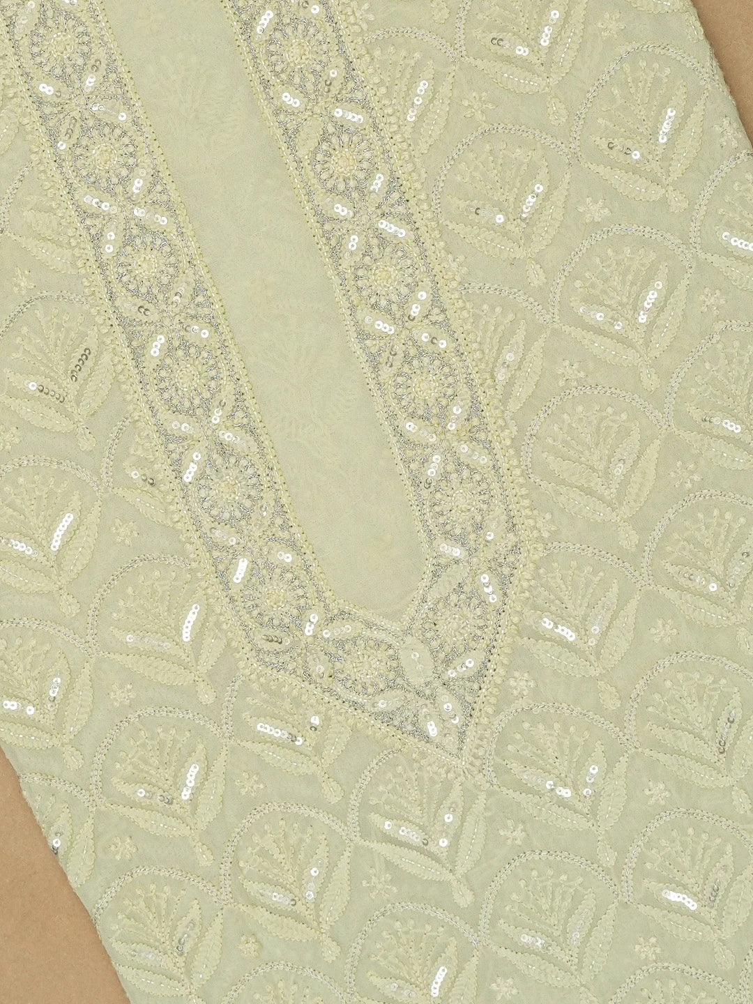 Ada Hand Embroidered Pista Green Viscose Georgette Lucknowi Chikankari Unstitched Men's Kurta Piece With Cutdana Work 01A461856