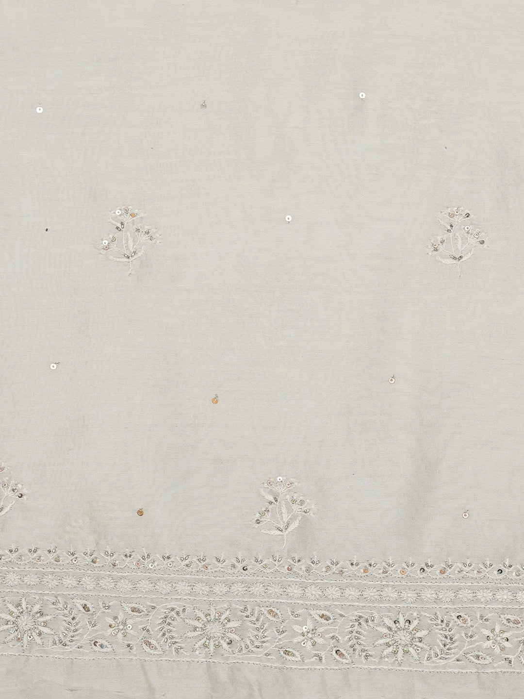 Ada Hand Embroidered Light Grey Chanderi Lucknowi Chikankari Unstitched Men's Kurta Piece With Cutdana Work 01A654038