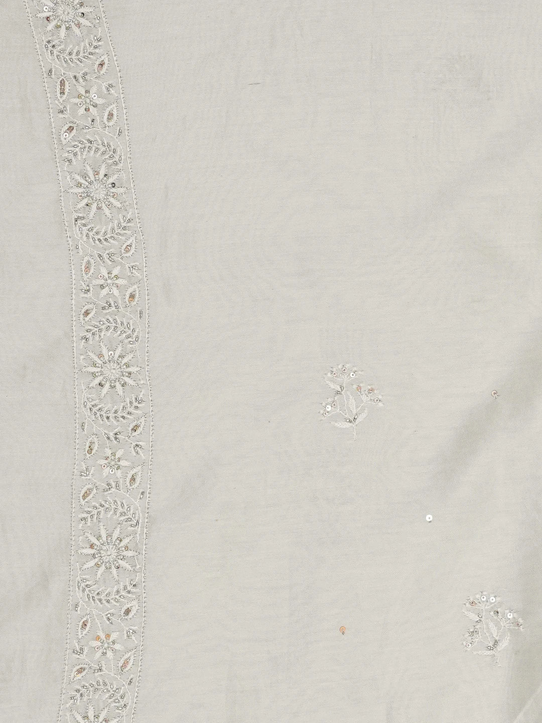 Ada Hand Embroidered Light Grey Chanderi Lucknowi Chikankari Unstitched Men's Kurta Piece With Cutdana Work 01A654038
