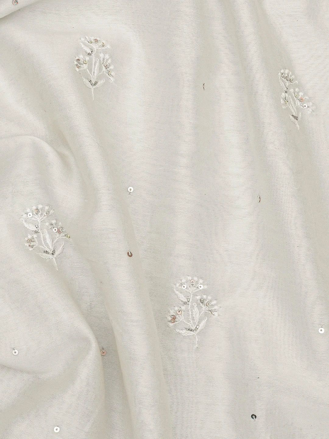 Ada Hand Embroidered Light Grey Chanderi Lucknowi Chikankari Unstitched Men's Kurta Piece With Cutdana Work 01A654038