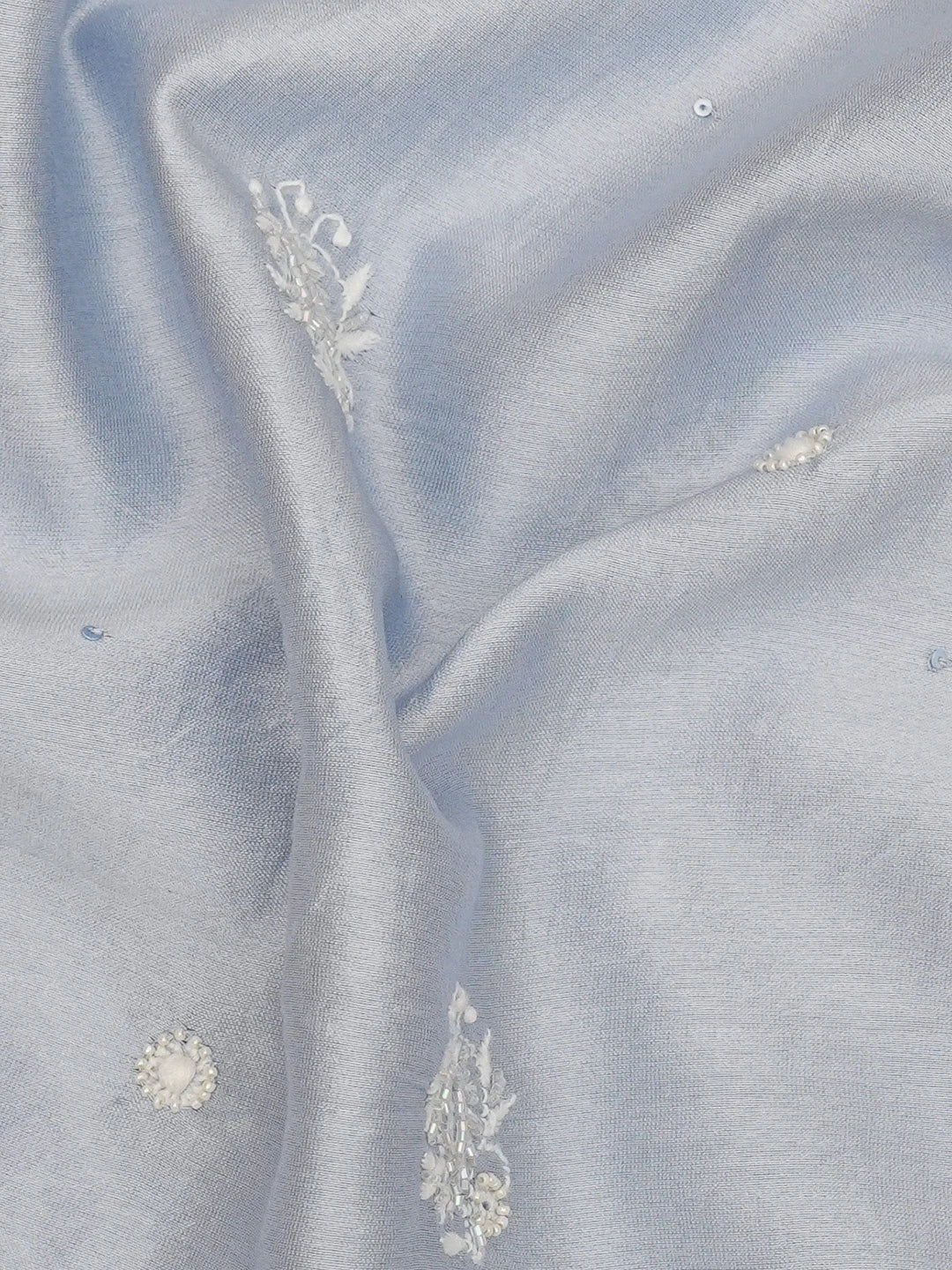 Ada Hand Embroidered Carolina Blue Chanderi Lucknowi Chikankari Unstitched Men's Kurta Piece With Cutdana Work 01A682640