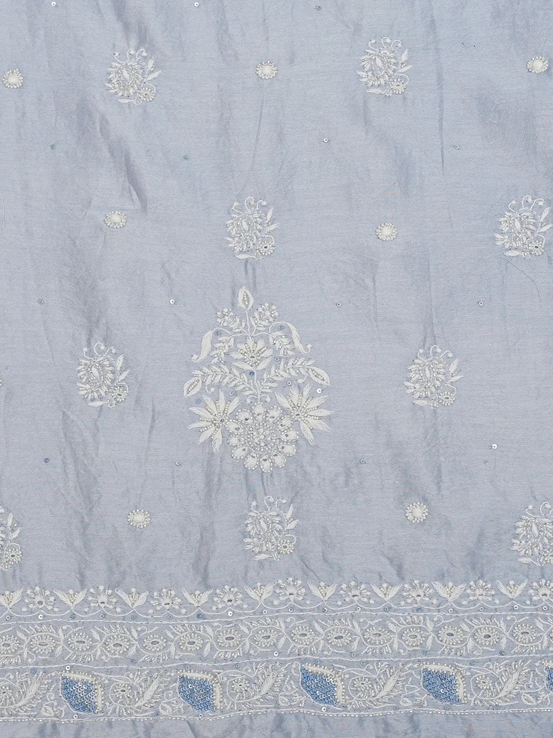 Ada Hand Embroidered Carolina Blue Chanderi Lucknowi Chikankari Unstitched Men's Kurta Piece With Cutdana Work 01A682640