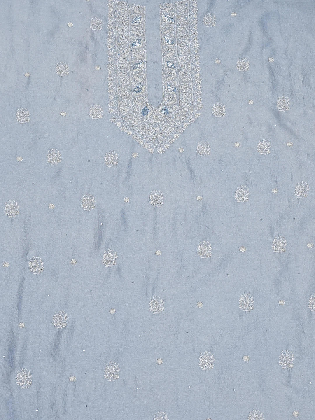 Ada Hand Embroidered Carolina Blue Chanderi Lucknowi Chikankari Unstitched Men's Kurta Piece With Cutdana Work 01A682640