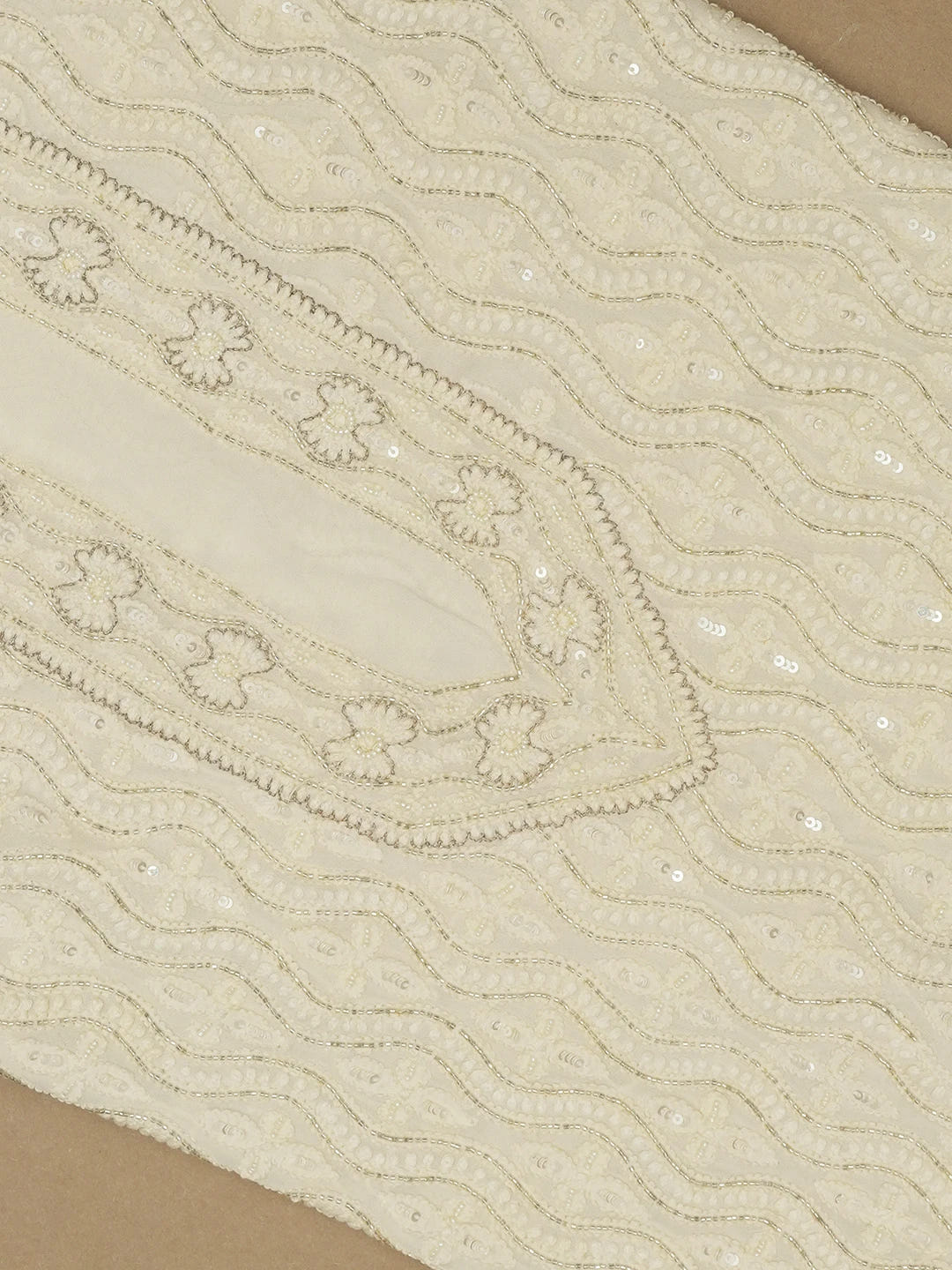 Ada Hand Embroidered Cream Viscose Georgette Lucknowi Chikankari Unstitched Men's Kurta Piece With Cutdana Work 01A461858