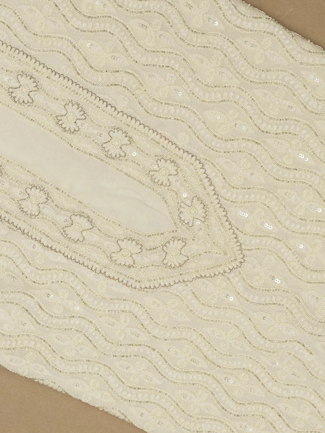 Ada Hand Embroidered Cream Viscose Georgette Lucknowi Chikankari Unstitched Men's Kurta Piece With Cutdana Work 01A461858