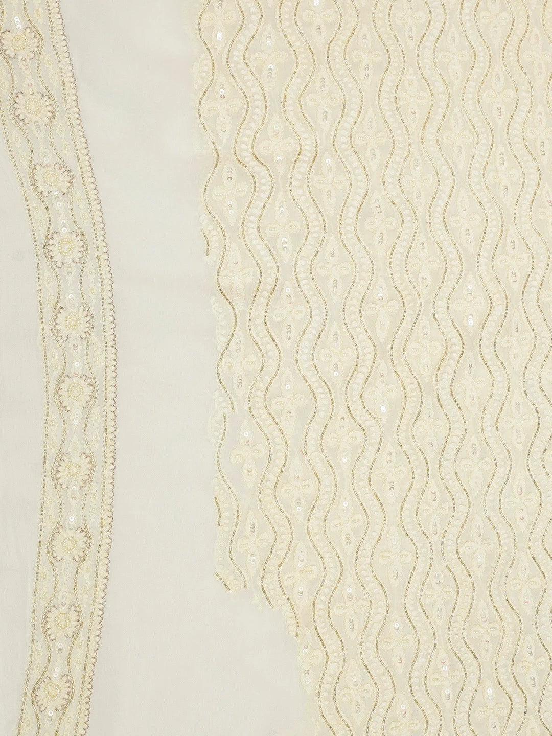 Ada Hand Embroidered Cream Viscose Georgette Lucknowi Chikankari Unstitched Men's Kurta Piece With Cutdana Work 01A461858