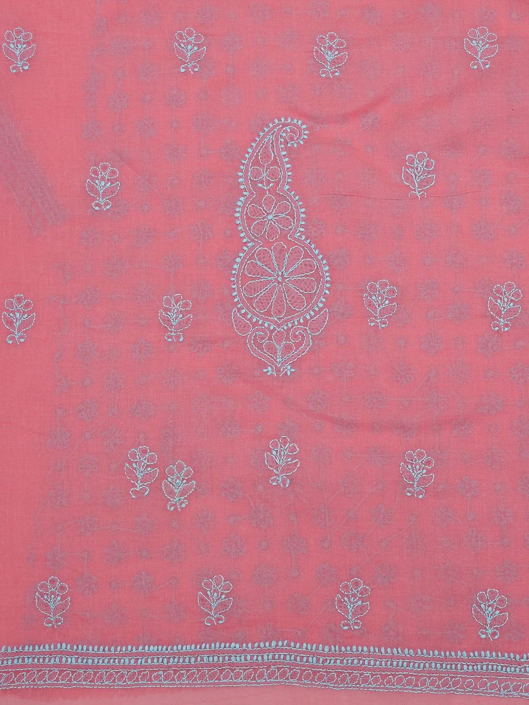 Ada Hand Embroidered Carrot Pink Cotton Lucknowi Chikankari Unstitched Men's Kurta Piece 01A671283