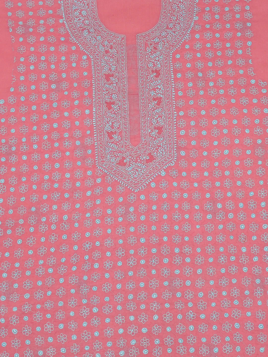 Ada Hand Embroidered Carrot Pink Cotton Lucknowi Chikankari Unstitched Men's Kurta Piece 01A671283