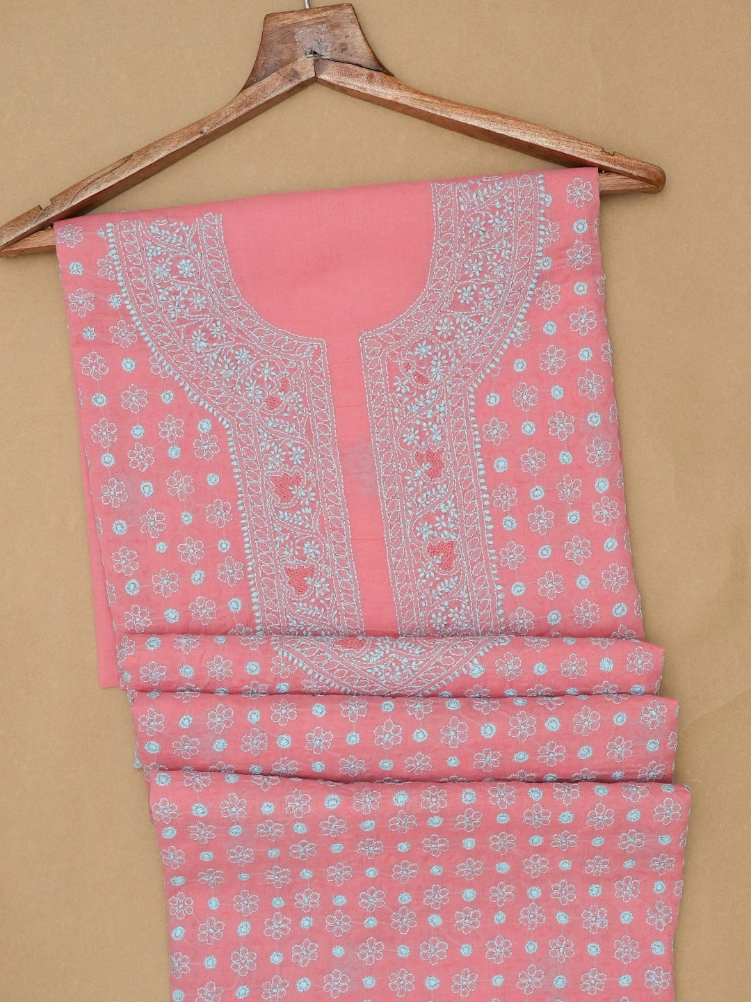 Ada Hand Embroidered Carrot Pink Cotton Lucknowi Chikankari Unstitched Men's Kurta Piece 01A671283