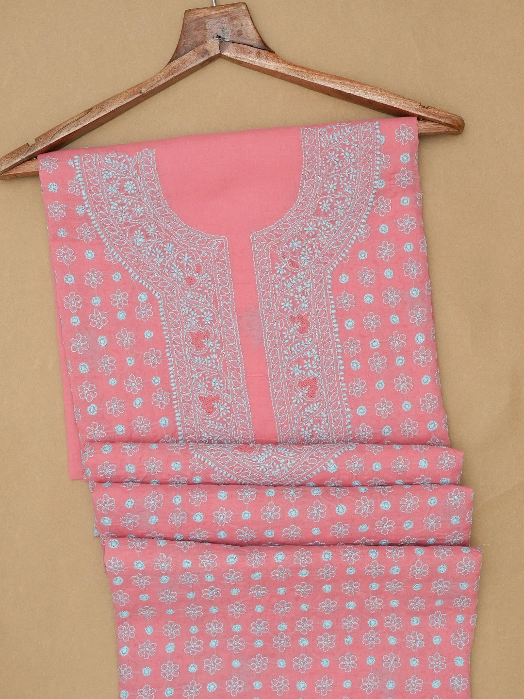 Ada Hand Embroidered Carrot Pink Cotton Lucknowi Chikankari Unstitched Men's Kurta Piece 01A671283