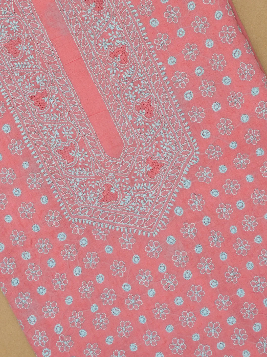 Ada Hand Embroidered Carrot Pink Cotton Lucknowi Chikankari Unstitched Men's Kurta Piece 01A671283