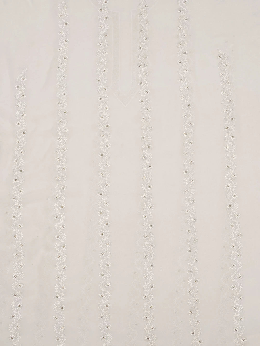 Ada Hand Embroidered Off White Pure Georgette Lucknowi Chikankari Unstitched Men's Kurta Piece With Zari Work A600717