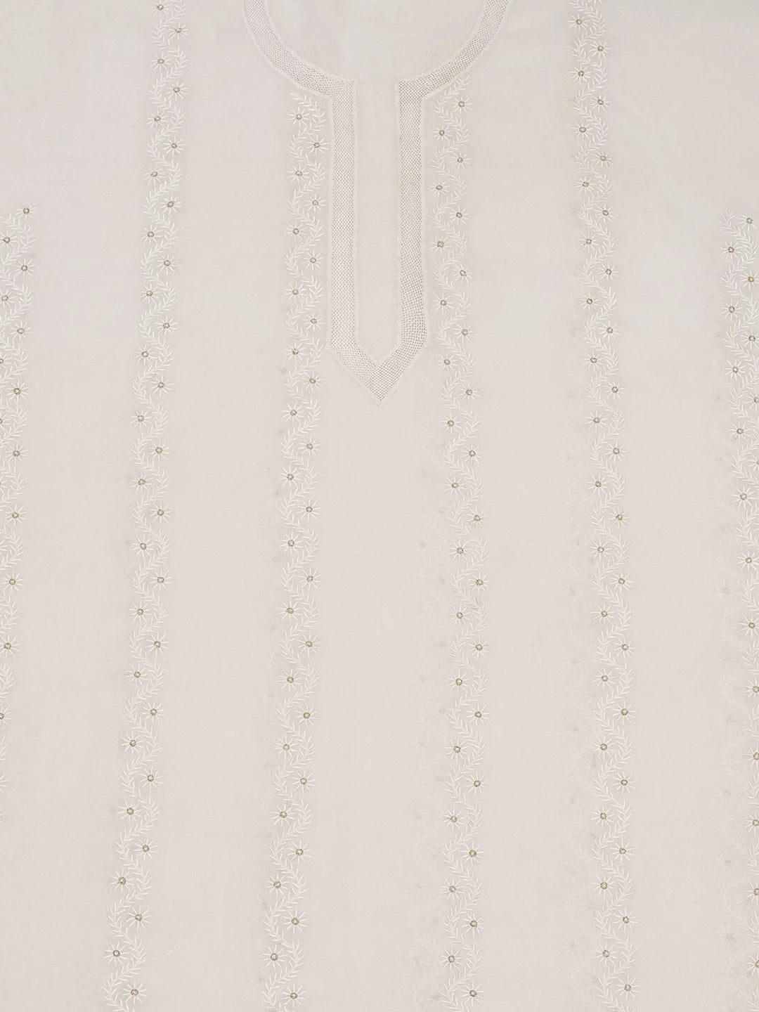 Ada Hand Embroidered Off White Pure Georgette Lucknowi Chikankari Unstitched Men's Kurta Piece With Zari Work A600717