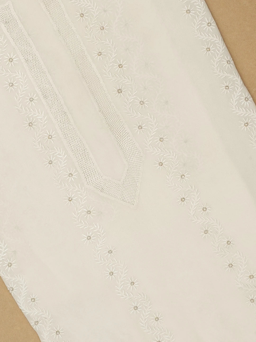 Ada Hand Embroidered Off White Pure Georgette Lucknowi Chikankari Unstitched Men's Kurta Piece With Zari Work A600717