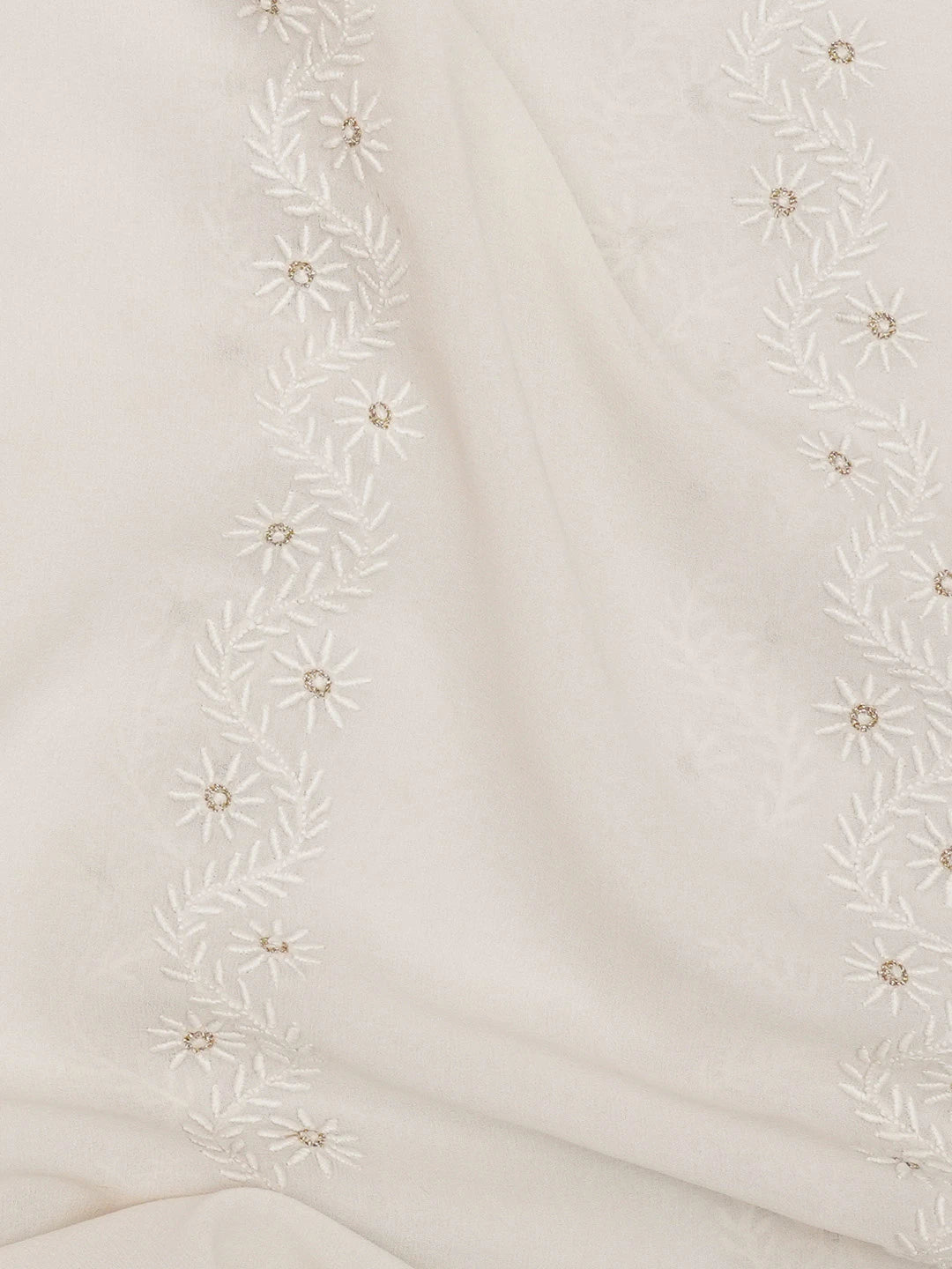 Ada Hand Embroidered Off White Pure Georgette Lucknowi Chikankari Unstitched Men's Kurta Piece With Zari Work A600717