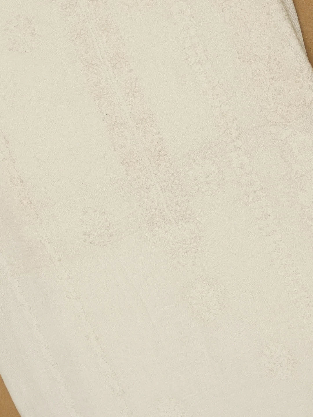 Ada Hand Embroidered White Linen Lucknowi Chikankari Unstitched Men's Kurta Piece A425192