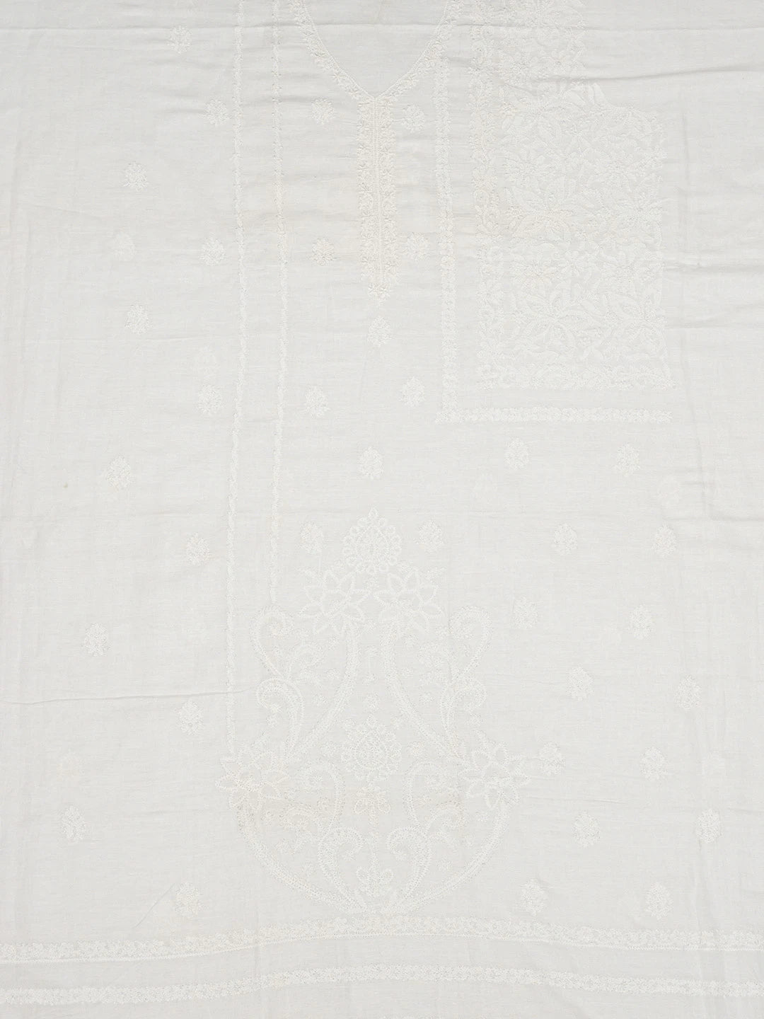 Ada Hand Embroidered White Linen Lucknowi Chikankari Unstitched Men's Kurta Piece A425192